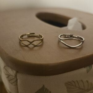 Twisted Silver Gold and Silver Women's Rings - Set Of 2